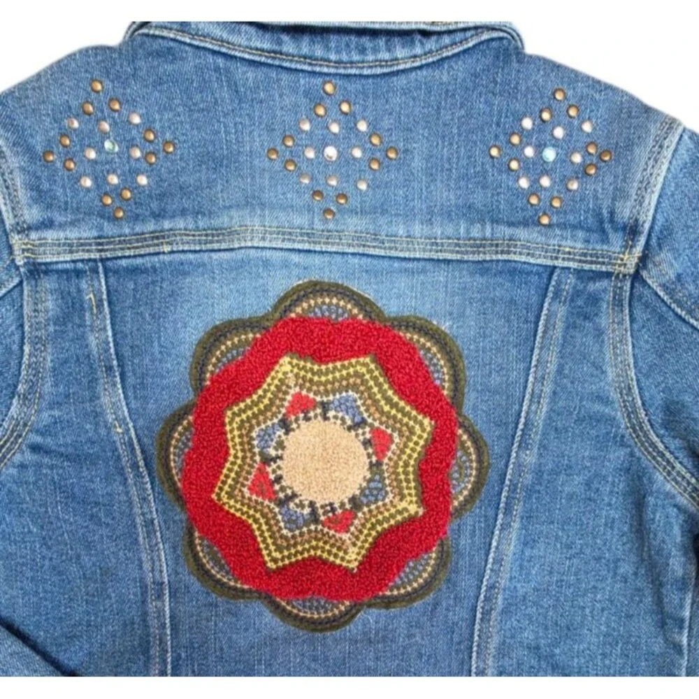 Mary-Kate And Ashley Denim Jacket Size M 7/8 Blue Boho Western Embellished New